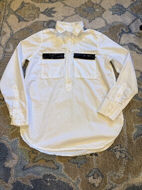 J. Crew White Button-Front Shirt with Black design on pockets - size 2